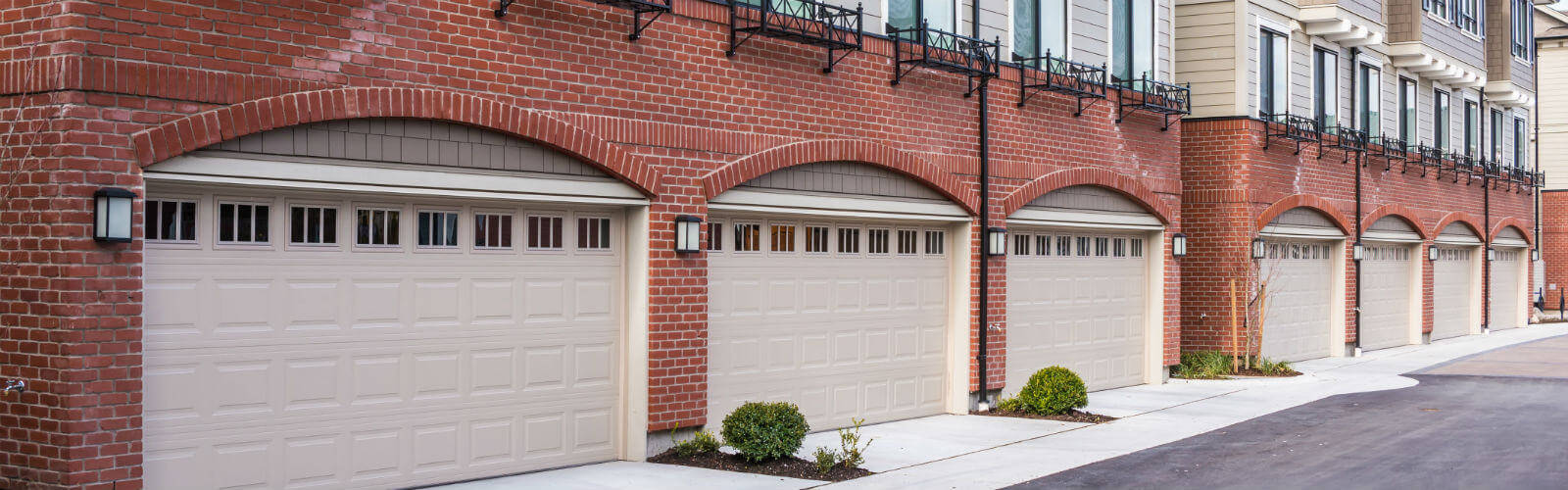 Apartment garage doors in a row