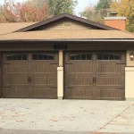 Dark wood grain wood garage door
