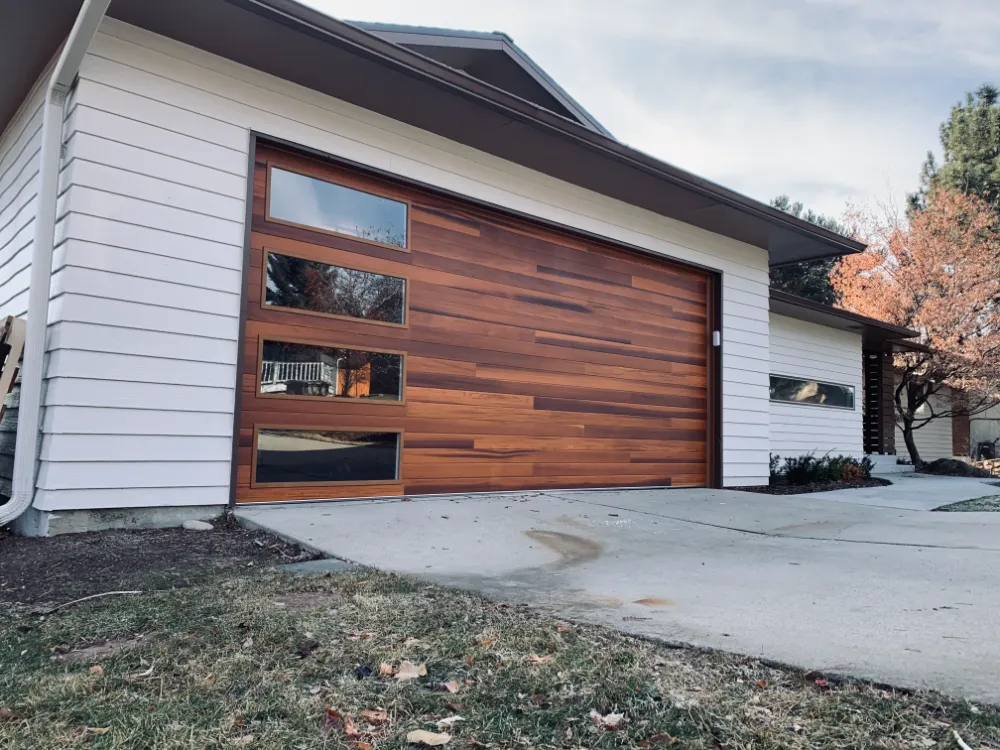 Custom Wood Garage Door with side windows
